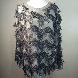 GRACE ELEMENTS WOMENS SWEATER FRING GRAY AND CHARCOL GRUNGE SIZE LG NWT